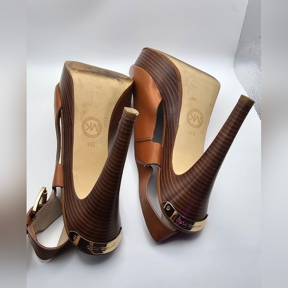 Michael Michael Kors Brown Leather Slingback Peep Toe Platform Heels - Sz 8 - Picture 7 of 7
